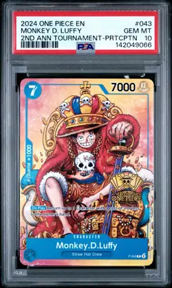 One Piece Monkey.D.Luffy (2nd Anniversary Stamped Promo) P-043 PSA 10 - Image 1