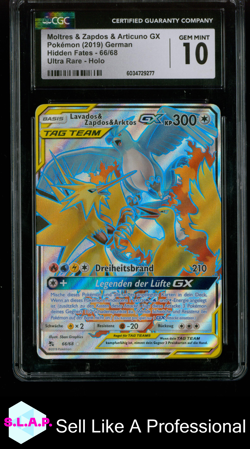MOLTRES & ZAPDOS & ARTICUNO GX HIDDEN FATES ULTRA RARE HOLO 66/68 POKEMON CGC 10 - Image 1