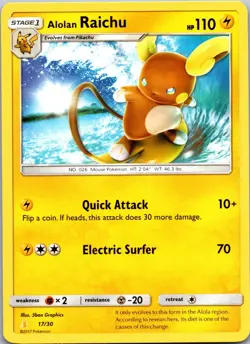Alolan Raichu (#17 Non-Holo) 17/30 SM Trainer Kit Pokemon NM - Image 1
