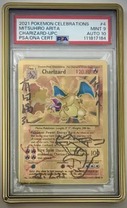 Pokemon Card PSA 9 Auto 10 Charizard 4/102 Mitsuhiro Arita Signed Celebrations - Image 1