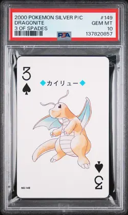 2000 POKEMON SILVER VERSION PLAYING CARDS 3 OF SPADES #149 DRAGONITE PSA 10 - Image 1
