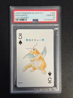 2000 POKEMON SILVER VERSION PLAYING CARDS 3 OF SPADES #149 DRAGONITE PSA 10 - Image 3