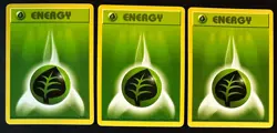 Pokemon TCG - 3X BASIC GRASS ENERGY Base Set Shadowless 1995, 96, 98, 99 - LP - Image 1