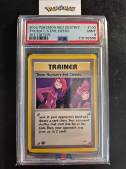 First Edition 2002 Pokemon Neo Destiny 103/105 Tm Rocket's Evil Deeds PSA Mint 9 - Image 1