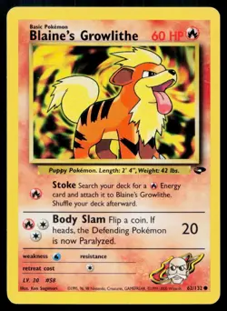 Blaine's Growlithe 62/132 C Gym Challenge Pokemon Unlimited MP - Image 1
