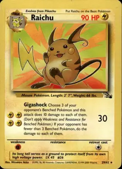 Raichu 29 Rare Fossil 29/62 Lightning Unlimited Pokemon Card - Image 1