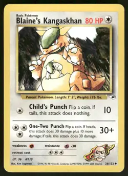 Pokemon Cards Blaine's Kangaskhan 36/132 Gym Heroes Uncommon NM - Image 1