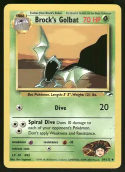 Pokemon Cards Brock's Golbat 39/132 Gym Heroes Uncommon NM - Image 1