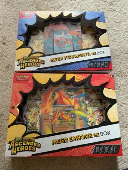 Pokemon Ascended Heroes Mega Emboar EX Box And Mega Feraligatr EX box Sealed - Image 1