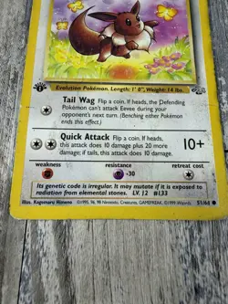 Eevee Jungle #51/64 Common 1st Edition Pokemon Card - HP Damaged - Image 2