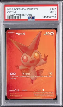 2025 POKEMON WHT EN-WHITE FLARE BLACK WHITE RARE #172 VICTINI PSA 9 - Image 1