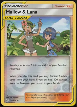 Mallow & Lana 198/236 Uncommon Cosmic Eclipse Pokemon Reverse Holo Near Mint - Image 1