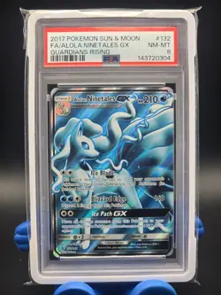 2017 POKEMON SUN & MOON GUARDIANS RISING #132 FULL ART/ALOLAN NINETALES GX PSA 8 - Image 1