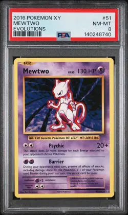 2016 POKEMON XY EVOLUTIONS #51 MEWTWO PSA 8 - Image 1