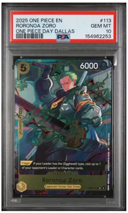 One Piece Roronoa Zoro Day Dallas 2025 Promo Card OP07-113 PSA 10 English - Image 1