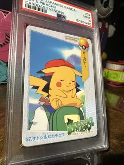 1998 POKEMON JAPANESE BANDAI CARDDASS VENDING #37 ASH & PIKACHU PSA 9 - Image 3