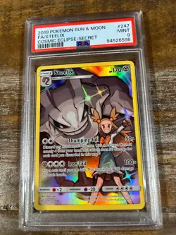 Pokemon 2019 Sun Moon Cosmic Eclipse Secret Rare Full Art STEELIX #247 PSA 9 - Image 1