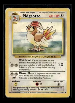Pidgeotto 22/102 Rare Base Set Unlimited Pokemon DM - Image 1