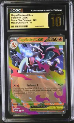 2026 POKEMON MEP MEGA CHARIZARD TIN #029 MEGA CHARIZARD X EX CGC PRISTINE 10 - Image 1