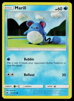 Pokemon Card Marill 34/147 Burning Shadows Common - Image 1
