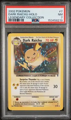 2002 POKEMON LEGENDARY COLLECTION #7 DARK RAICHU-HOLO PSA 7 - Image 1