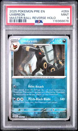 #059 9 Umbreon 2025 Pokemon Pre En-Prismatic Evolutions Master Ball Reverse Holo - Image 1