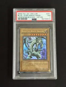 2002 YU-GI-OH! BLUE EYES WHITE DRAGON LOB-001 1ST EDITION CARD PSA 7 NM - Image 1