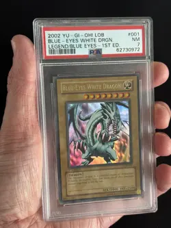 2002 YU-GI-OH! BLUE EYES WHITE DRAGON LOB-001 1ST EDITION CARD PSA 7 NM - Image 3