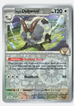 Hop's Dubwool 136/159 Journey Together Pokemon Reverse Holo NM Ryota Murayama - Image 1