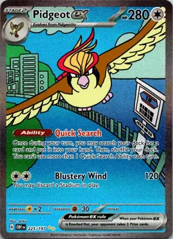 Pidgeot ex 225/197 Special Illustration Rare Obsidian Flames Pokemon Holo NM - Image 1