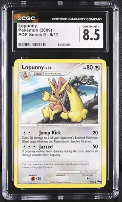 CGC 8.5 Lopunny 2009 POP Series 9 9/17 Pokemon Card - Image 1