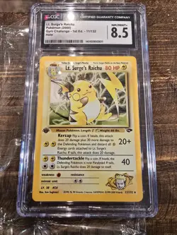 CGC 8.5 Pokemon Gym Challenge 1st Ed. Holo Rare Lt. Surg0s Raichu 11/132 MINT - Image 1
