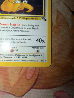 Dragonite 4/62 Holo Rare Fossil Pokemon Unlimited Holo Heavily Played - Image 5