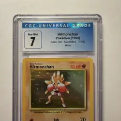 CGC 7 Hitmonchan Base Set Unlimited Holo Rare 7/102 1999 Pokemon EN - Image 3
