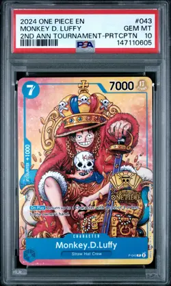 2024 ONE PIECE 2ND ANNIVERSARY PROMO P-043 Monkey D. Luffy PSA 10 GEM MINT💎 - Image 1