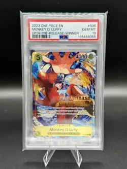 2023 One Piece EN Monkey D. Luffy OP04 Pre-Release-Winner #036 PSA 10 GEM MINT - Image 1
