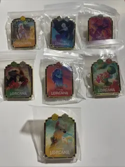 Disney Lorcana Character Pin Set of 7 Official Promo Collector Pins Sealed - Image 1