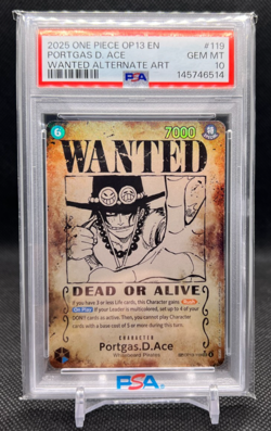 2025 One Piece OP13 EN Portgas D. Ace Wanted Alternate Art #119 PSA 10 - Image 1
