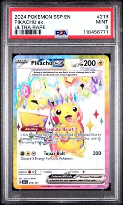 PSA 9 MINT Pikachu EX 219/191 2024 Surging Sparks Pokemon Ultra Rare - Image 1