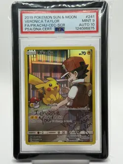 2019 Pokemon Sun & Moon Pikachu #241 Secret PSA 9 Auto 10 Veronica Taylor - Image 1