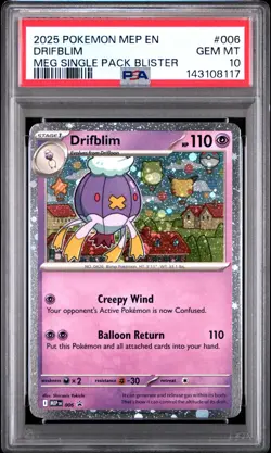 2025 POKEMON MEP EN-ME BLACK STAR PROMO #006 DRIFBLIM PSA 10 - Image 1
