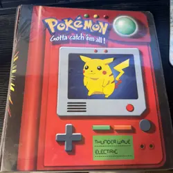 1999 Vintage Pokemon 3-Ring Card Binder Thunder Wave Electric Pikachu Nintendo - Image 1