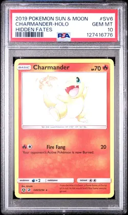 2019 POKEMON SUN & MOON HIDDEN FATES #SV6 CHARMANDER-HOLO PSA 10 - Image 1