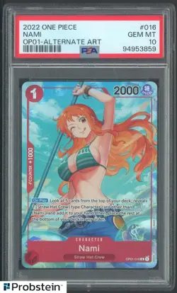 2022 One Piece OP01 EN Alternate Art #016 Nami Pre-Errata PSA 10 GEM MINT - Image 1
