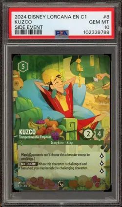Disney Lorcana Kuzco Temperamental Emperor NA/EU Side Event Promo 8/C1 PSA 10 - Image 1