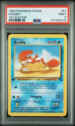 1999 POKEMON FOSSIL 51 KRABBY 1ST EDITION MINT PSA 9 - Image 1