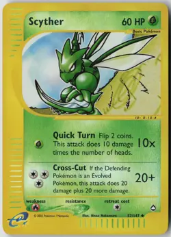 Scyther 57 Uncommon Aquapolis Pokemon Reverse Holo Lightly Played - Image 1