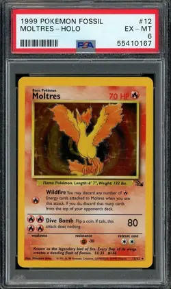 1999 Pokemon Fossil 12/62 MOLTRES Holo PSA 6 EX-MT - Image 1