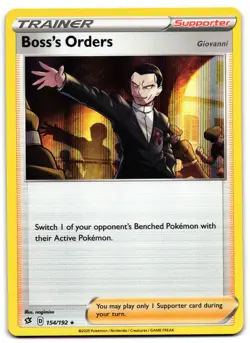 Boss's Orders 154/192 - 🌊 Rebel Clash Rare Pokemon TCG Holo Holo 🖤 - LP - Image 1