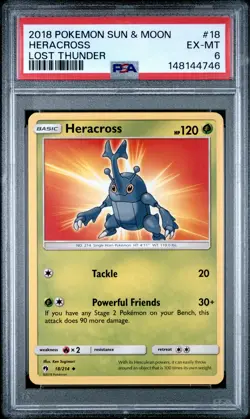 2018 POKEMON SUN & MOON LOST THUNDER #18 HERACROSS PSA 6 - Image 1